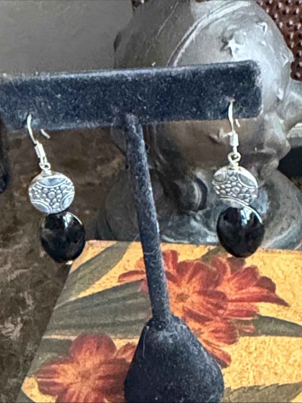 Sterling Silver Black onyx Drop pierced Earrings